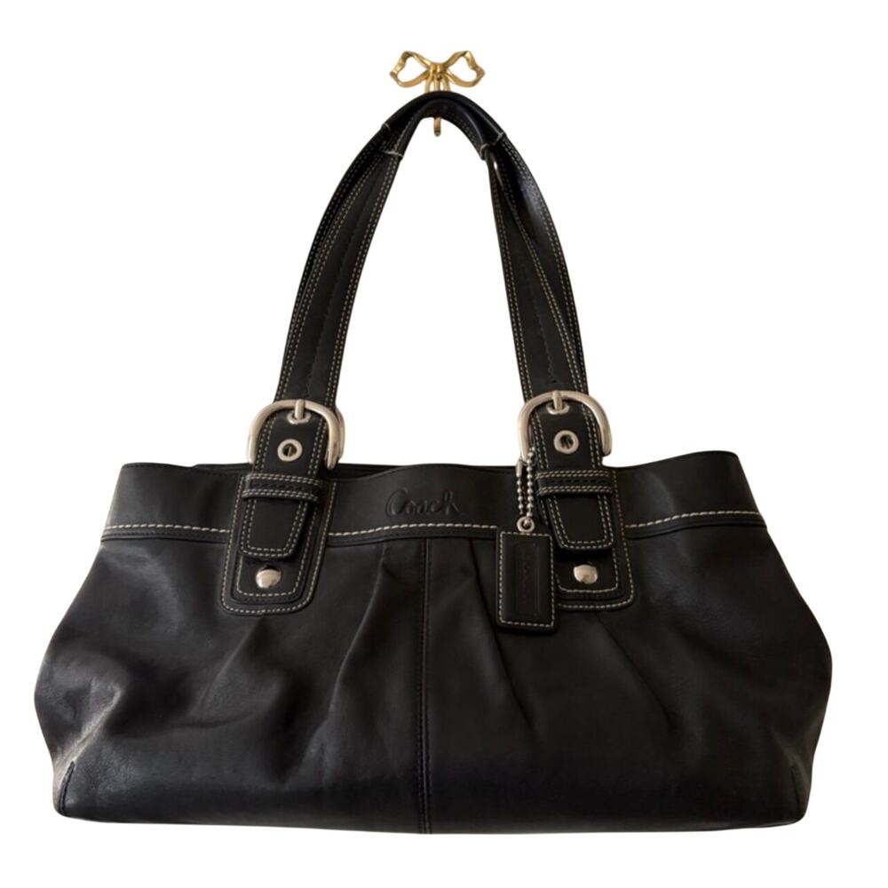 Vintage Coach SoHo Black Leather Pleated Shoulder Bag Y2K Grunge Classy Designer